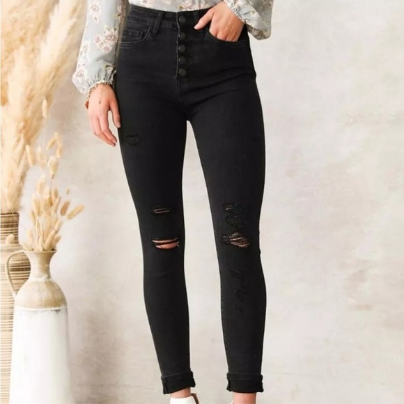 Flying Monkey Women's Super High Rise Distressed Skinny Jeans Y3336 Size‎ 28 - Picture 1 of 7